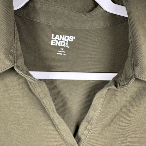 Lands' End Green Collared Knit Shirt 1X - Picture 2 of 5